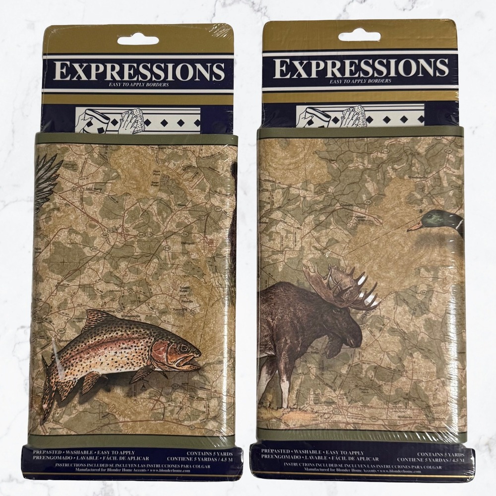 Expressions Wallpaper Border 10 Yards New Wildlife Map Bear & Moose Design Cabin